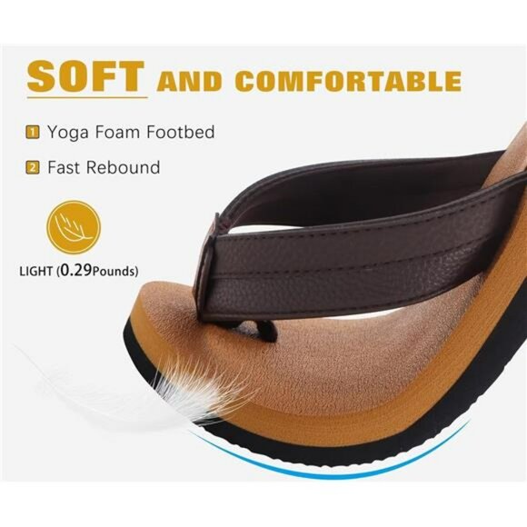 Mens Leather Flip Flops with Arch Support Yoga Mat Cushion Sandals Outdoor - Picture 3 of 7